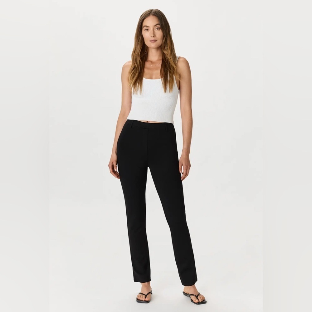 Quince Women's Black Ultra-Stretch Ponte Pants Straight Leg M Petite 26" NWT